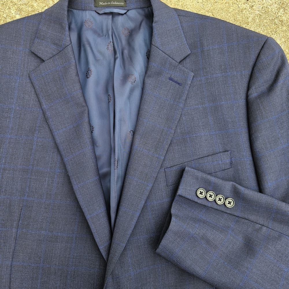 Ralph Lauren Blazer Suit Coat Jacket 46L Blue Wool Preppy Buisness Navy Stripe